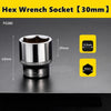 A close-up view of a 30mm hex wrench socket with a 12.5mm drive size and a 30mm opening, shown against a dark background.