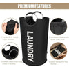 Black laundry basket with Oxford fabric material and reinforced handles for easy storage