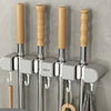 Wall-Mounted Mop and Broom Holder with Adhesive Mount