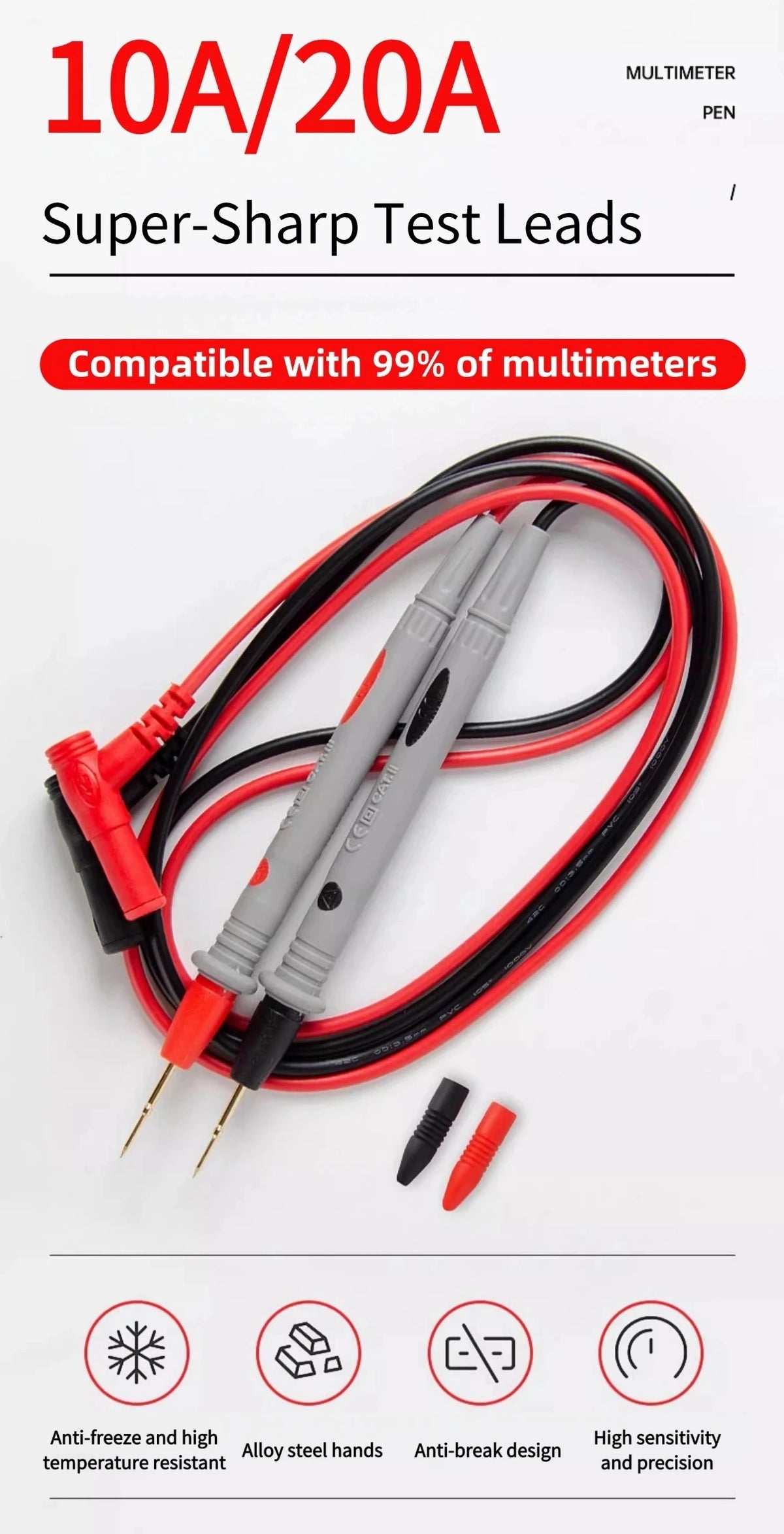 Multimeter Test Lead Kit with Needle-Tip Probes