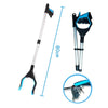 A foldable extra-long pickup tool with a rotating grip shown in various angles.