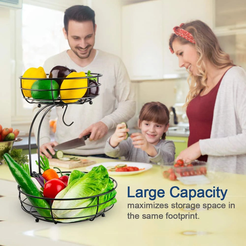 2-Tier Countertop Fruit Basket with Banana Hanger
