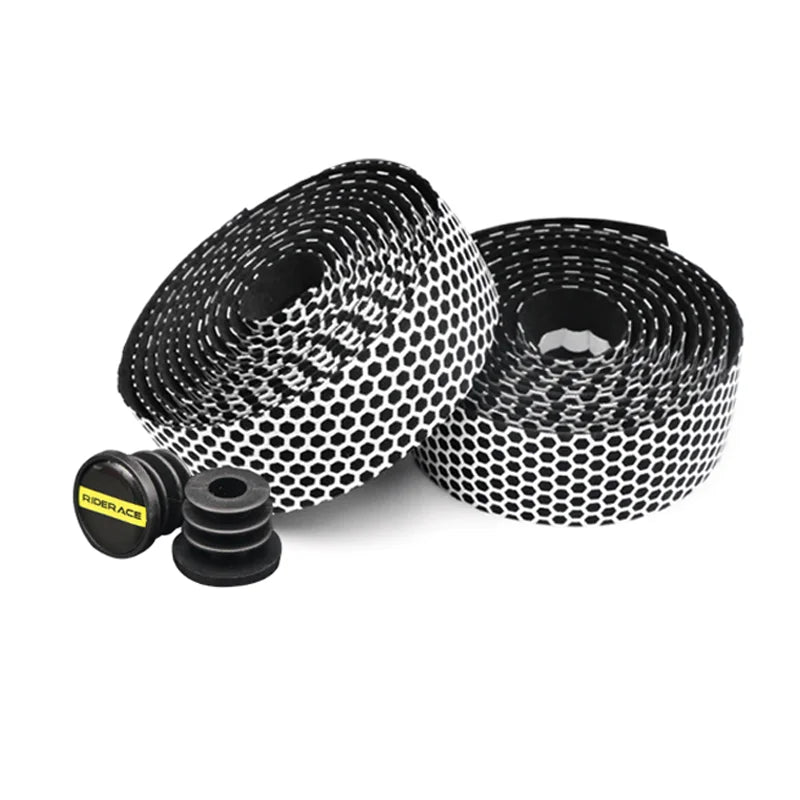 Black silica gel handlebar tape rolls and a single roll are shown on a white background.