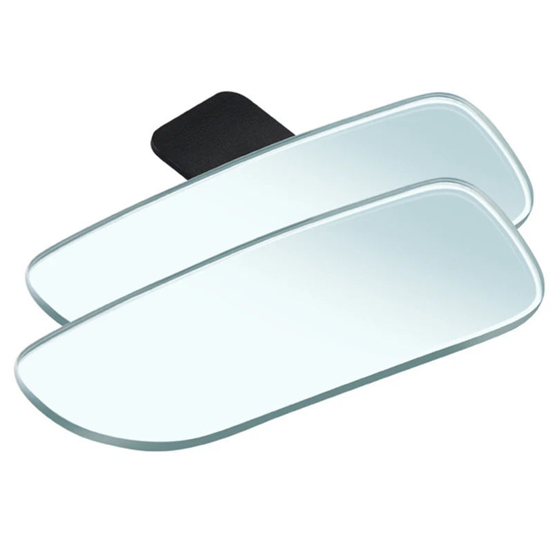 A rectangular, silver-framed blind spot mirror with a black cover is shown.