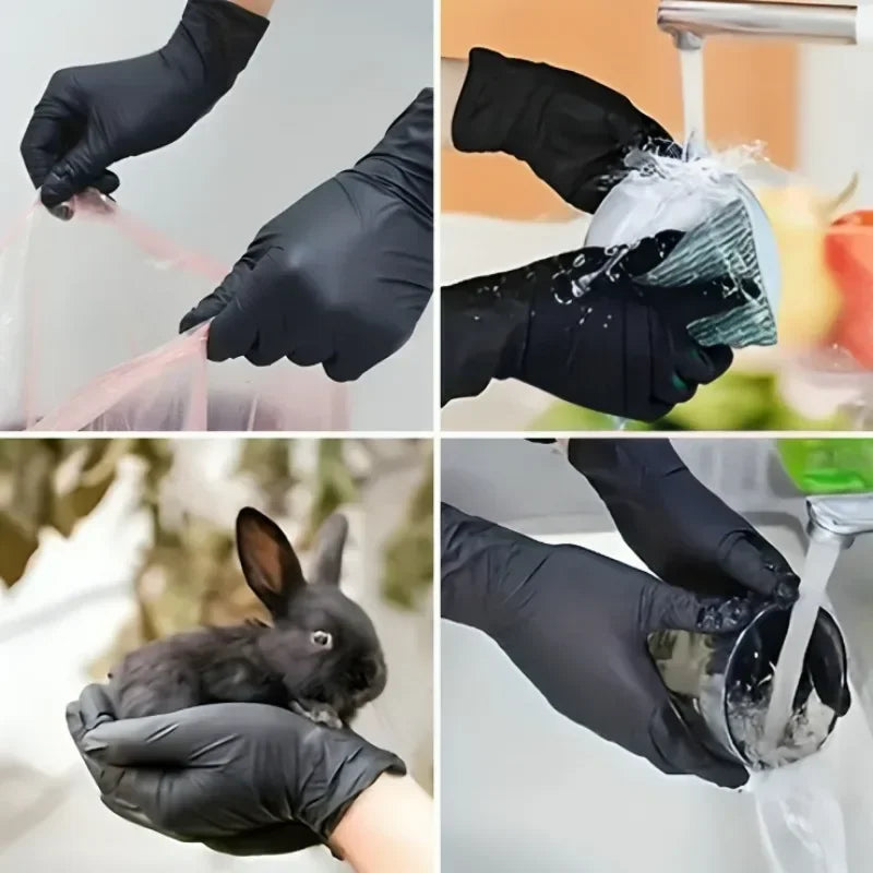 Disposable Black Nitrile Gloves for Cleaning, Tattoo, and Hairdressing