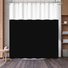 A white and black striped waffle weave shower curtain hanging from a metal rod.