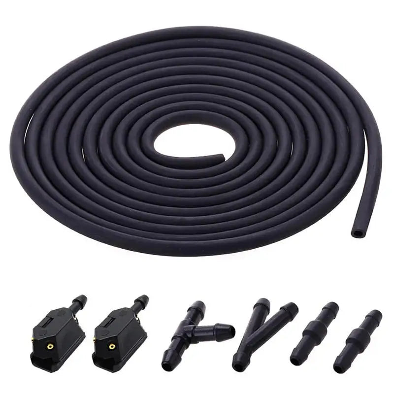 Black 4-way adjustable windshield washer spray nozzle kit with hose and tips