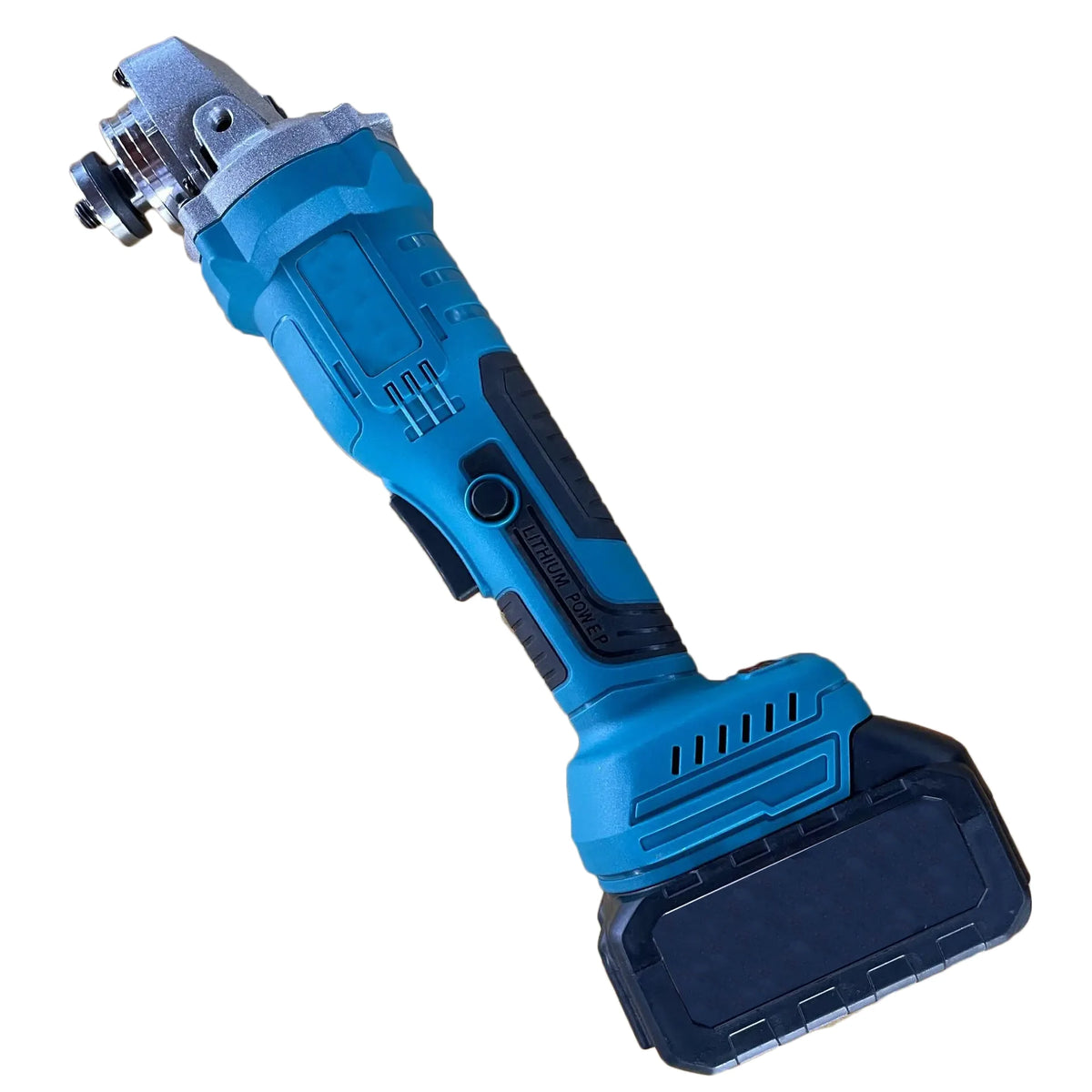 A blue cordless power tool kit with a lithium battery and carrying case.