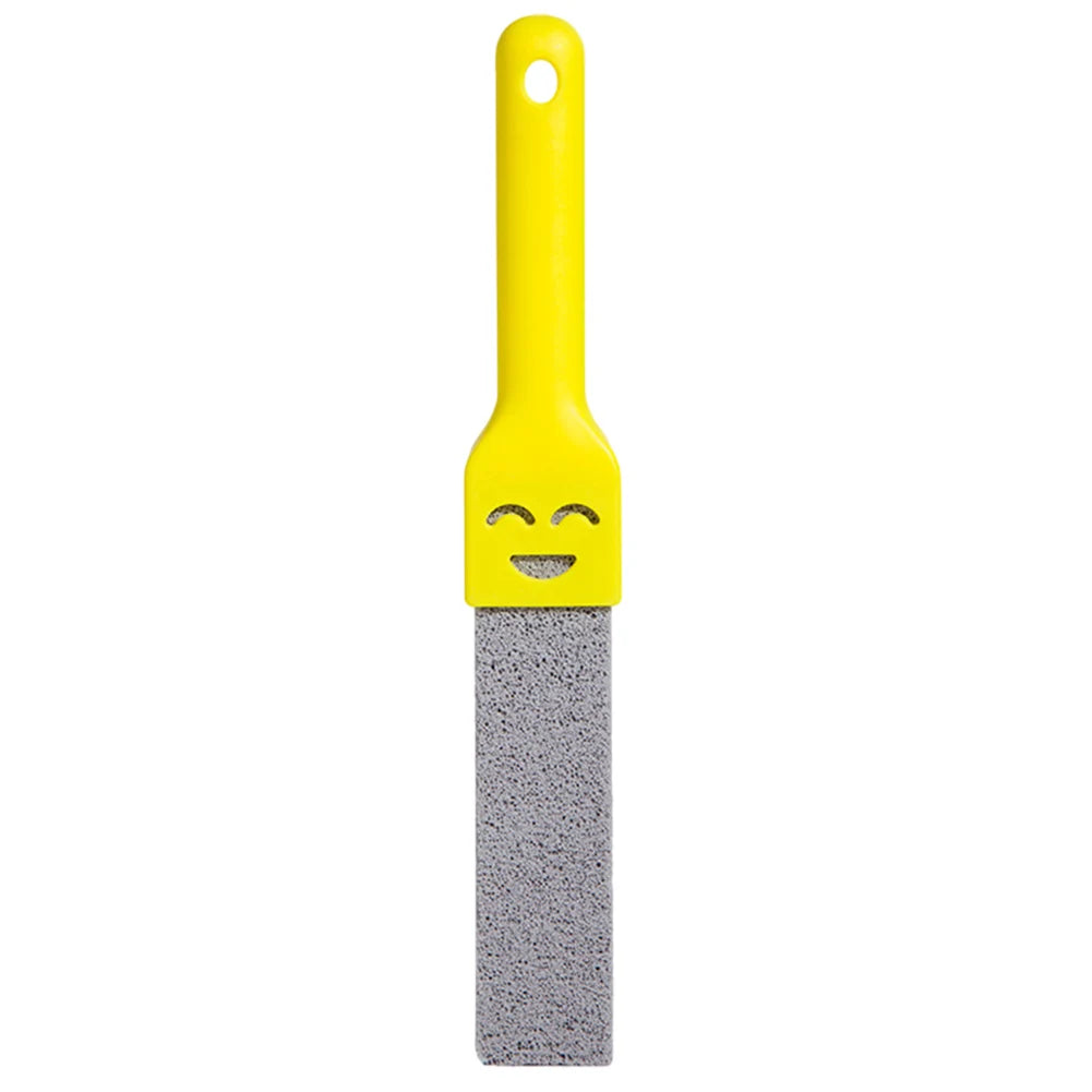 Yellow pumice stone toilet and bathroom cleaning brush with a handle