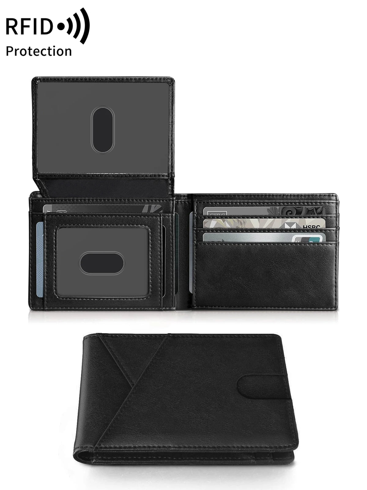 RFID Blocking Ultra-Thin Bifold Wallet with ID Windows