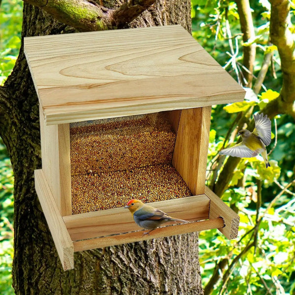 Rustic Wooden Bird Feeder with Clear Viewing Window