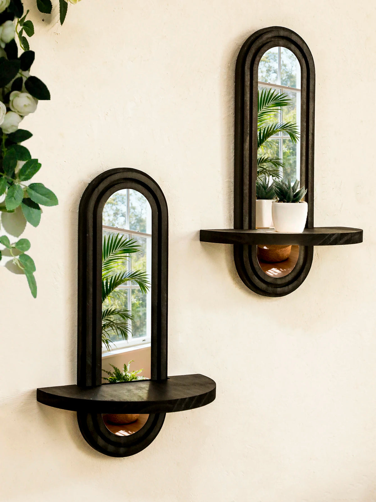 Arched Wall Shelf with Mirror — Modern Geometric Design