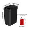 A black motion sensor slim trash can with an automatic lid shown next to a can for size reference.