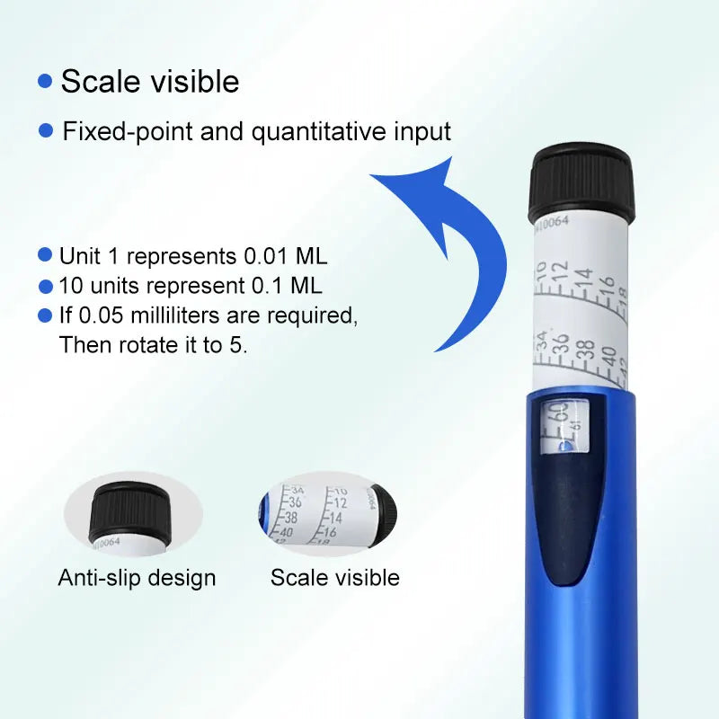 Reusable Metal Injection Pen - Adjustable Dosage 0-60 IU with Carrying Case