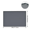 A rectangular gray silicone mat for under-sink use with a raised edge and dimensions of 28in by 22in.