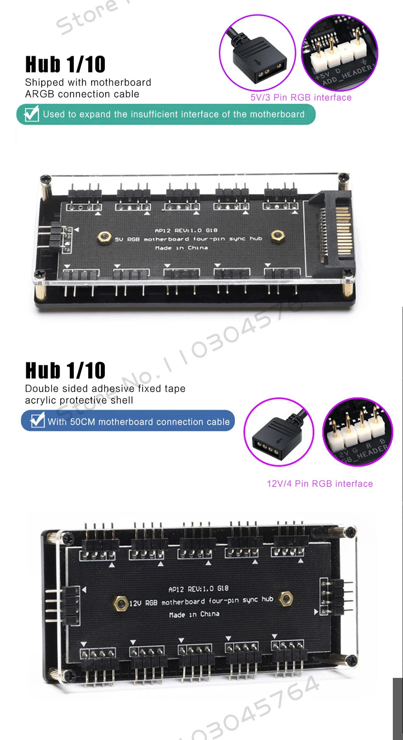 RGB Fan Hub with 5V 3-Pin ARGB & 12V 4-Pin Support