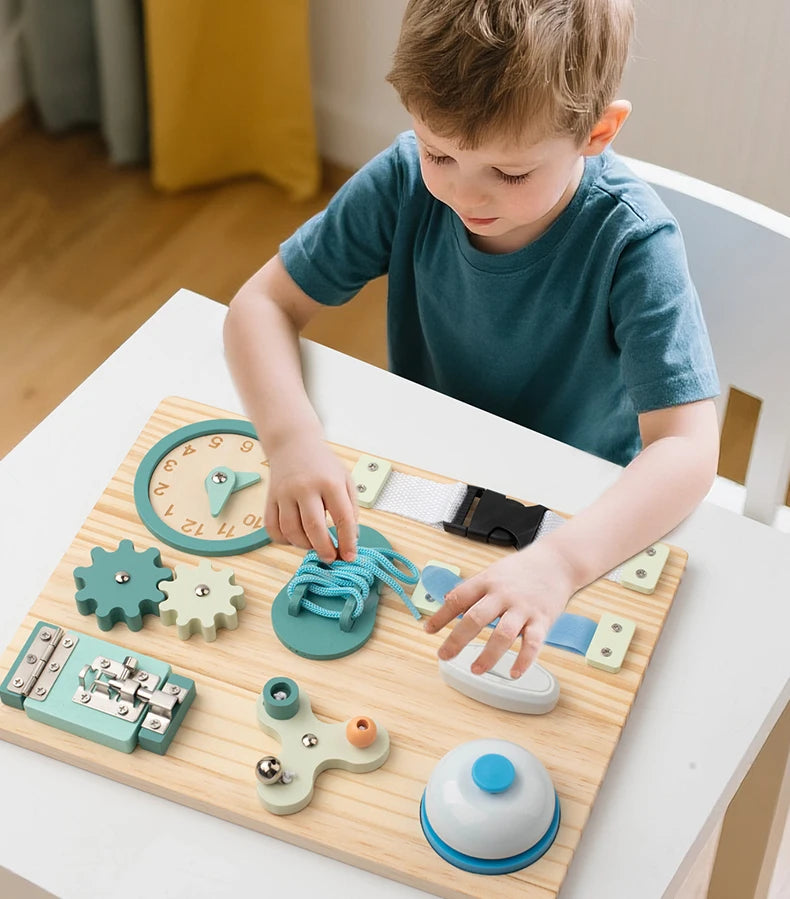 Wooden Steering Wheel Busy Board for Toddlers - Montessori Sensory Toy