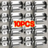 A set of ten heavy duty stainless steel door bolt latches or locks displayed in a row.