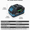 A black and blue lithium-ion battery pack labeled 598VF with dimensions 7.6cm by 13.2cm.