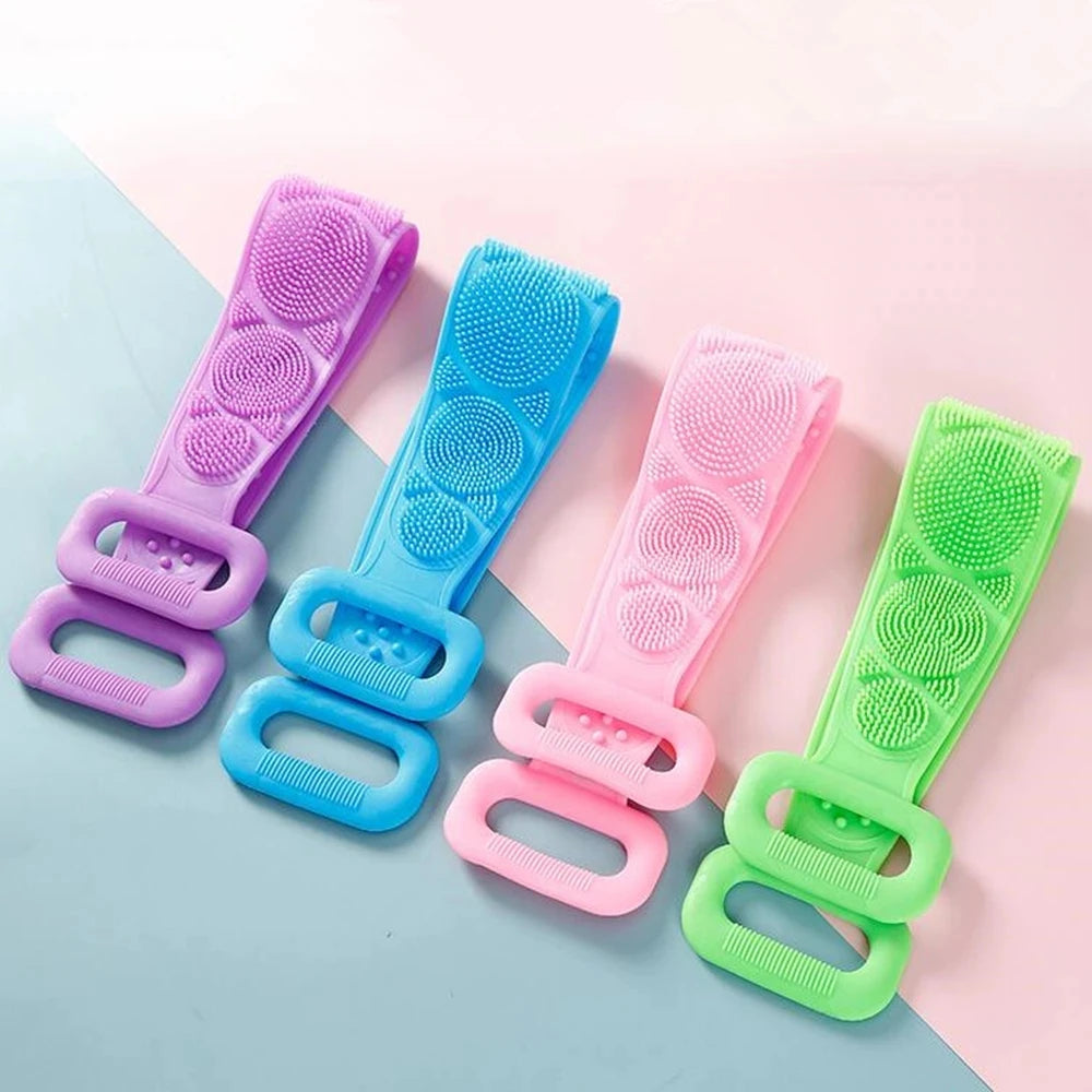 Silicone Body Scrubber with Long Handle and Strap