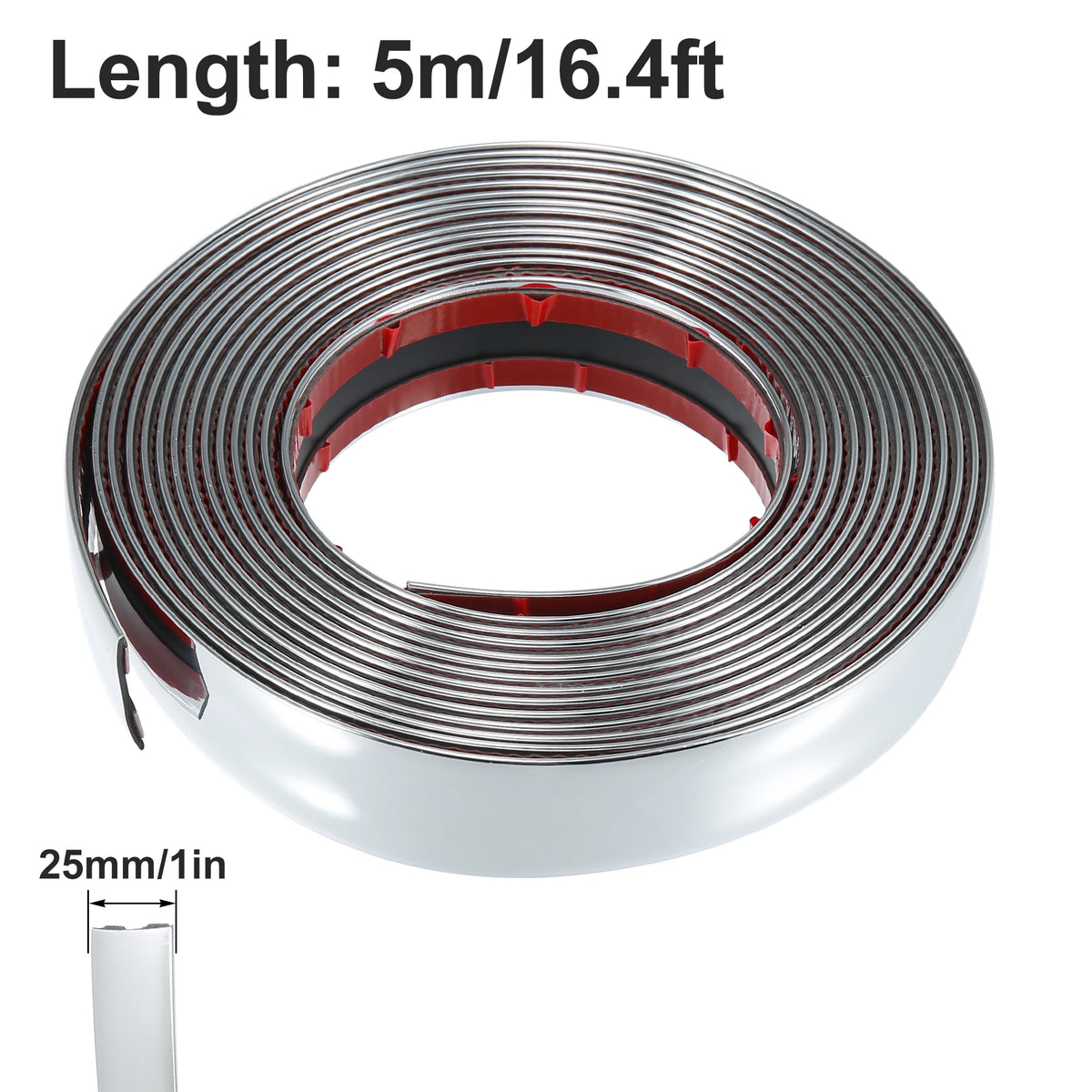 A roll of chrome car door edge guard trim strip with a 5m length and 25mm width.