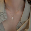 Double Cross Zircon Pendant Necklace