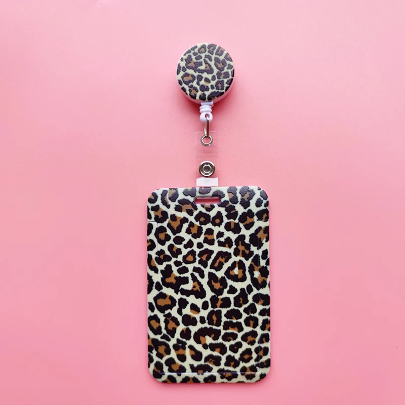 Leopard Print ID Card Holder with Detachable Lanyard
