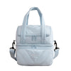 Light blue insulated leakproof reusable lunch bag with padded straps
