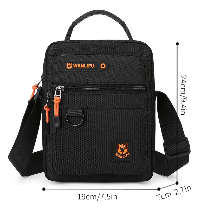 Black Wanlifu casual crossbody bag with adjustable strap shown from the front.