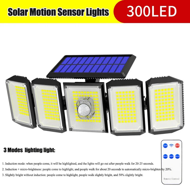 300 LED Solar Motion Sensor Outdoor Wall Lamp