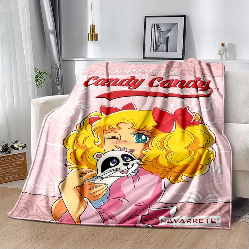 Cartoon Anime Flannel Throw Blanket in Candy Girl Design