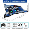 CZ36 EPP foam RC aircraft with a battery and accessories shown in various views.