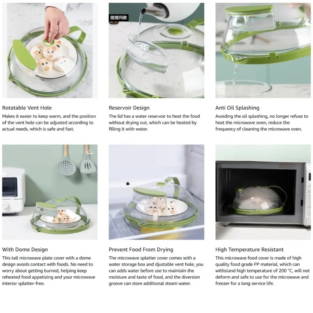 Microwave splatter cover with a dome design and ergonomic handle for fitting 10-inch plates