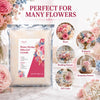 Bag of flower drying silica gel crystals next to various pink and floral arrangements.