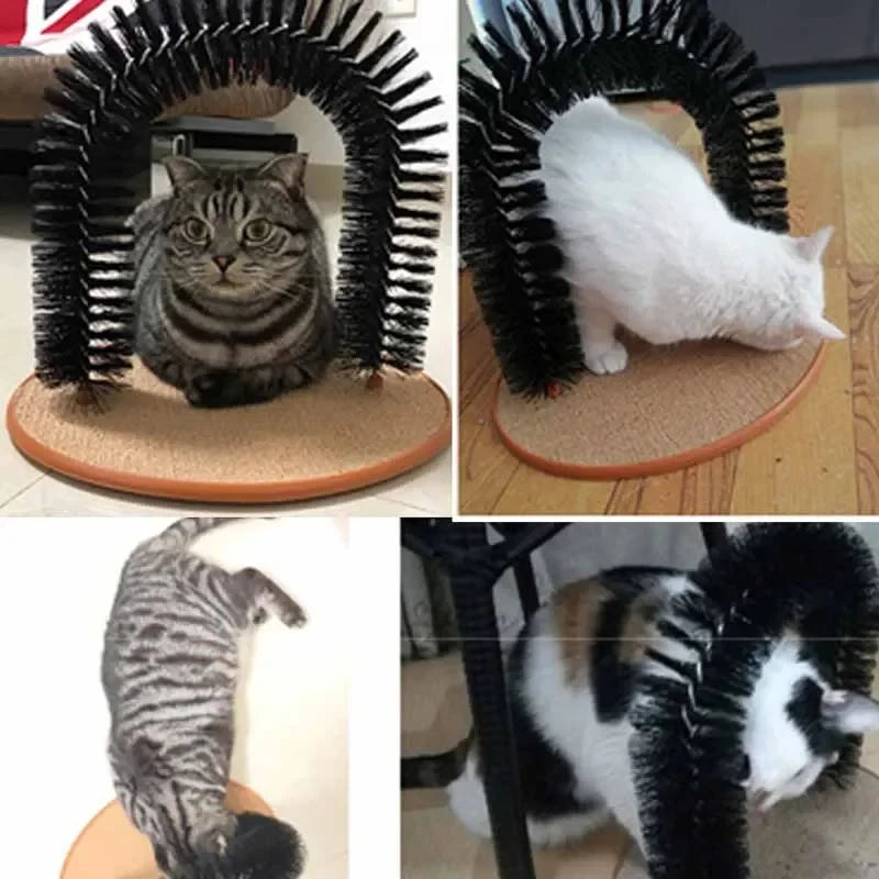 Cat Grooming Arch with Massage Brush and Scratching Pad