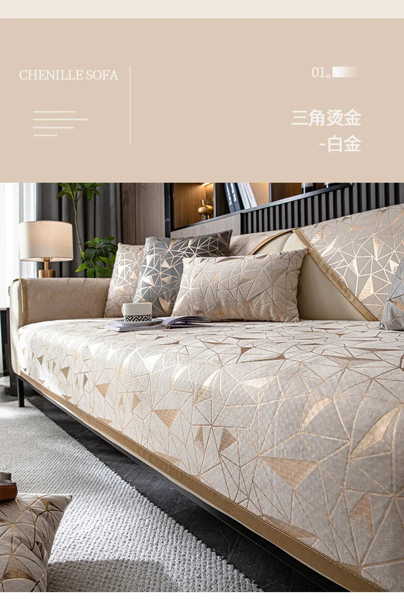 Luxury Chenille Sofa Cover with Anti-Slip Backing