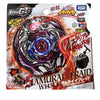 A packaging image for a Samurai Fraud W145CF metal spinning top battle toy featuring dark and red graphics.