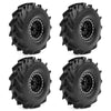 Set of four black metal beadlock RC crawler wheels with tires