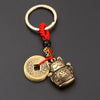 Vintage Lucky Cat Keychain with Five Emperors Coins