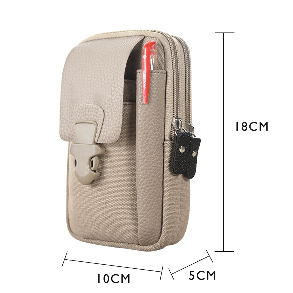 A beige vintage genuine cowhide leather crossbody sling bag with a zipper and a red pen visible.