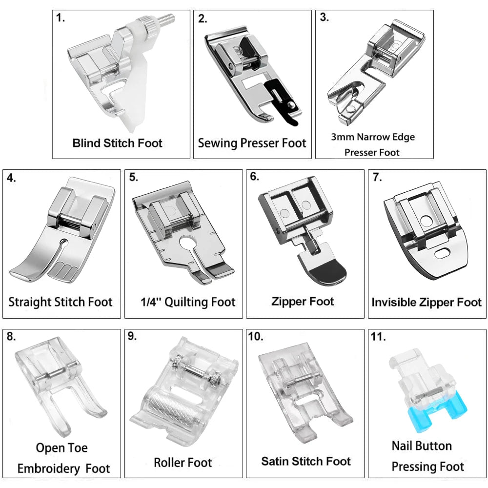 11-Piece Snap-On Presser Foot Set for Low Shank Sewing Machines