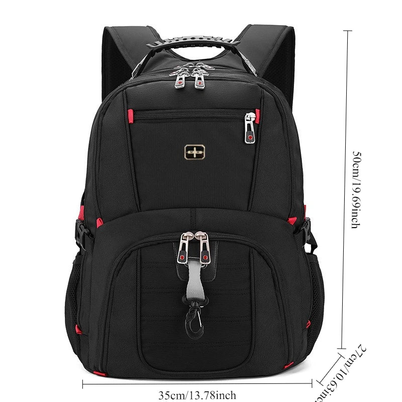 Black waterproof laptop backpack featuring a top handle and a front zipper pocket.
