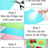 A four-step process showing how to cut and use EVA fridge shelf liners for food storage.