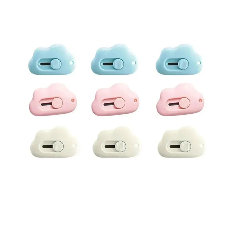 A set of six compact rabbit mini cutters in light blue and pink colors.