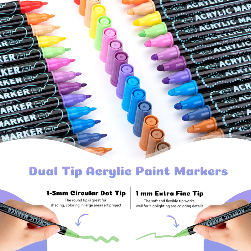 Dual-Tip Acrylic Paint Markers for Art & Crafts