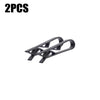 Two black plastic clips designed to hold garbage bags or snack bags on trash cans.