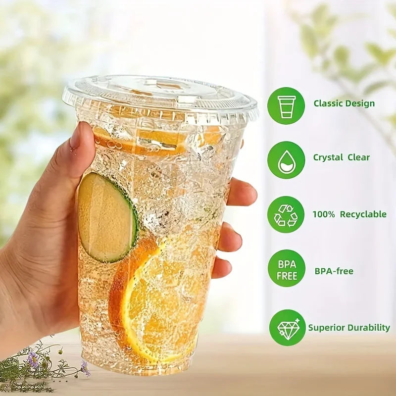 Disposable Plastic Cups with Lids (50-Pack)