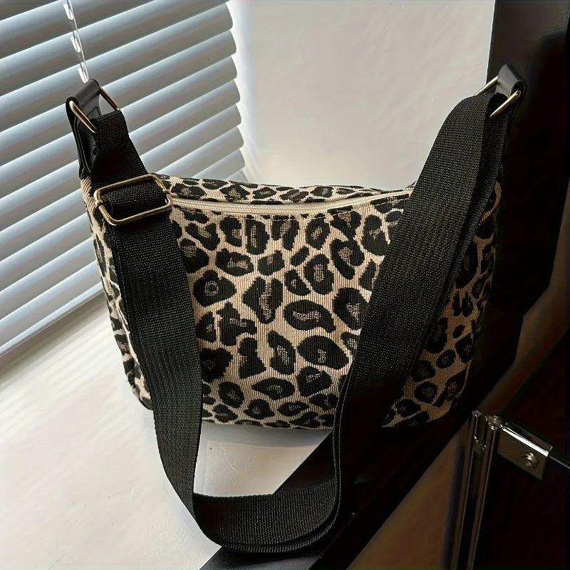 Leopard Print Nylon Crossbody Bag