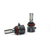 A high-performance LED headlight bulb assembly featuring a cooling fan and housing.