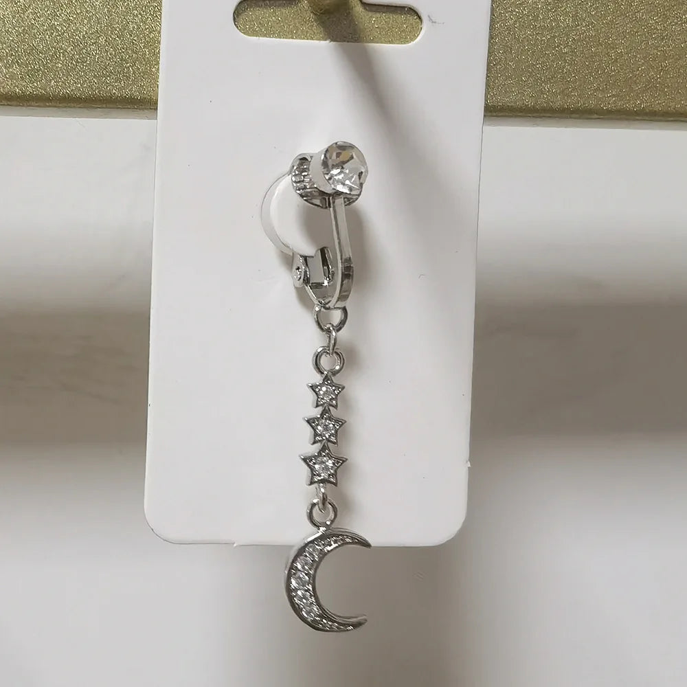 Anillo para el ombligo de mariposa plateado con piedra de circonita rosa.